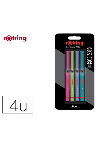 Rotulador rotring fineliner punta metalica 04 mm pack de 4 colores surtidos