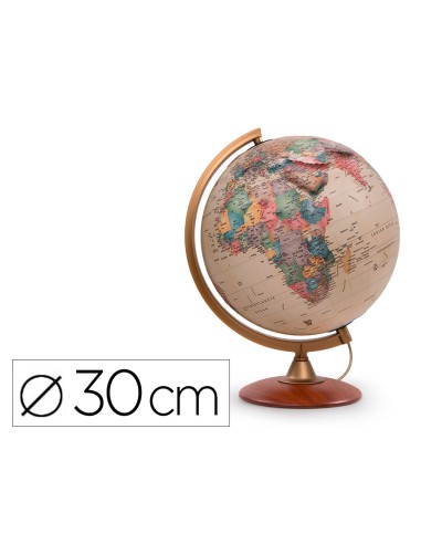 Globo terraqueo nova rico con luz colombo relieve base de madera y meridiano de plastico 30 cm diametro