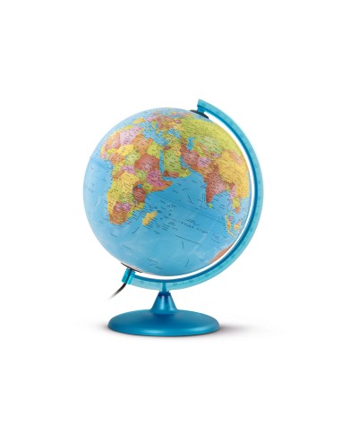 Globo terraqueo nova rico con luz dia y noche base y meridiano color azul diametro 25 cm