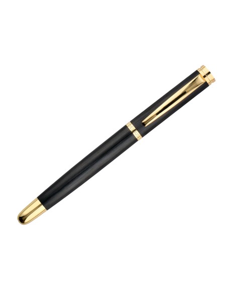 Boligrafo belius passion dor aluminio textura cepillada color negro y dorado tinta azul caja de diseno