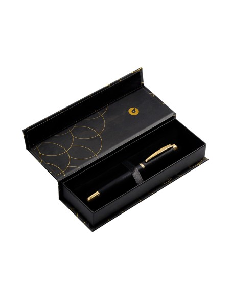 Boligrafo belius passion dor aluminio textura cepillada color negro y dorado tinta azul caja de diseno