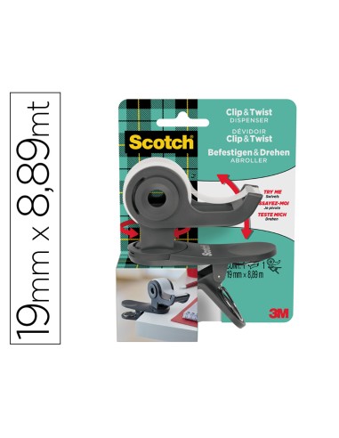 Portarrollo scotch clip twist incluye 1 cinta scotch magic 889 mt x 19 mm