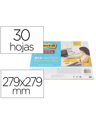 Bloc de notas adhesivas quita y pon post it super sticky amarillo 30 hojas 279x279 mm