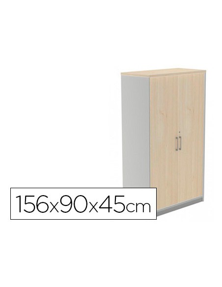 Armario rocada con tres estantes y dos puertas enteras serie store 156x90x45 cm acabado ab01 aluminio haya
