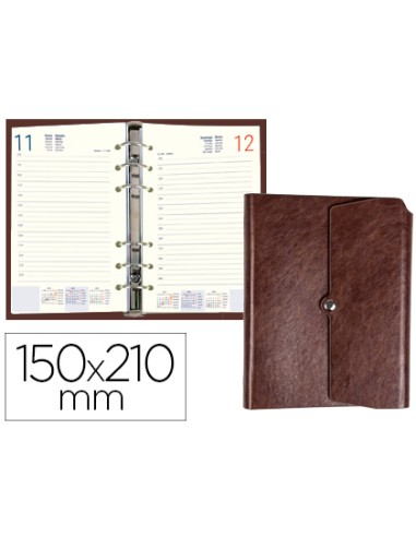 Agenda anillas liderpapel tinde 15x21 cm dia pagina marron simil piel envejecida papel 70 gr