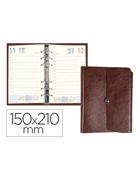 Agenda anillas liderpapel tinde 15x21 cm dia pagina marron simil piel envejecida papel 70 gr