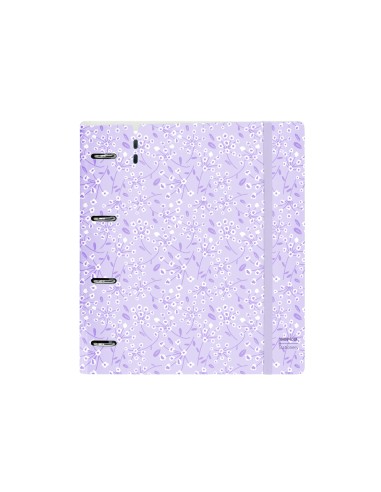 Carpeta con recambio safta din a4 cuadro 5 mm polipropileno foam 4 anillas 35mm estampados floral lila