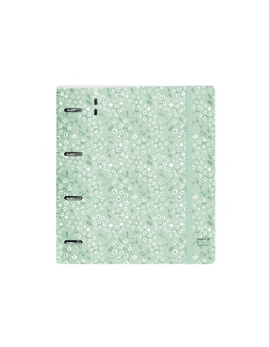Carpeta con recambio safta din a4 cuadro 5 mm polipropileno foam 4 anillas 35mm estampados floral verde