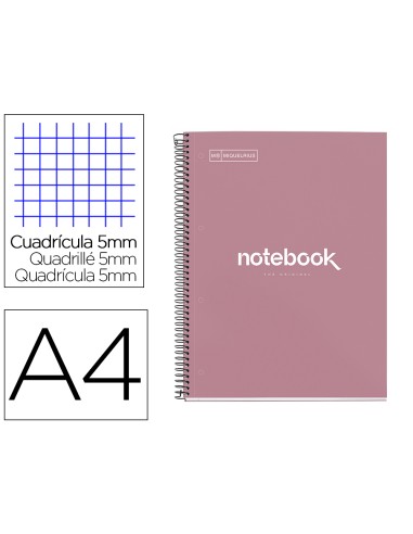 Cuaderno espiral miquelrius notebook emotions rose dust tapa forrada din a4 microperforado 80 hojas 90