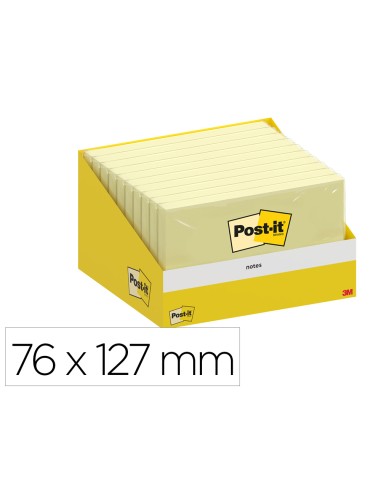 Bloc de notas adhesivas quita y pon post it 76x127 mm 100 hojas amarillo canario retractilado individualmente