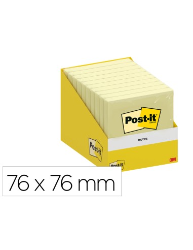 Bloc de notas adhesivas quita y pon post it 76x76 mm 100 hojas amarillo canario retractilado individualmente