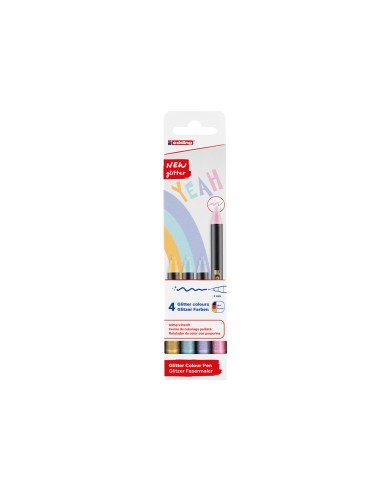 Rotulador edding punta fibra 1200 punta redonda 05 mm glitter pastel caja de 4 unidades colores surtidos