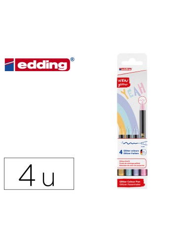 Rotulador edding punta fibra 1200 punta redonda 05 mm glitter pastel caja de 4 unidades colores surtidos