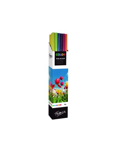 Papel kraft fabrisa color rollo 1 x 3 mt expositor de 30 unidades colores surtidos