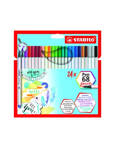 Rotulador stabilo acuarelable pen 68 brush punta pincel estuche de 24 unidades colores surtidos