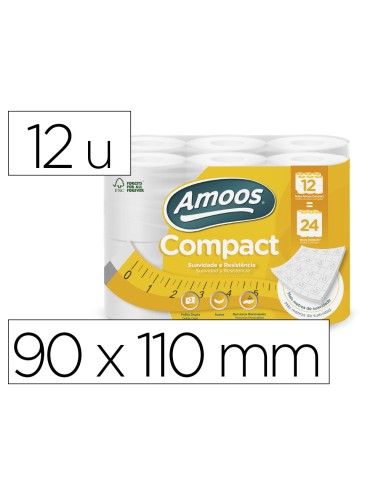 Papel higienico amoos 2 capas 110 mm diametro x 90 mm alto 30 gr m2 paquete de 12 rollos