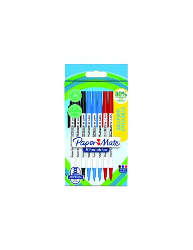 Boligrafo paper mate kilometrico punta 1 mm plastico reciclado 80 blister de 3 negros 3