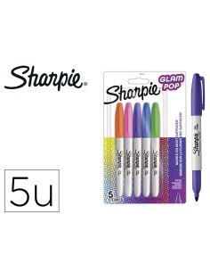 Rotulador sharpie permanente fino glam pop blister de 5 unidades colores surtidos