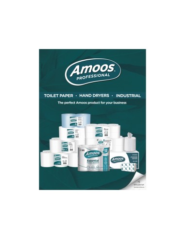 Papel secamanos amoos industrial 2 capas 32g m2 blanco 90 mt paquete de 6 rollos