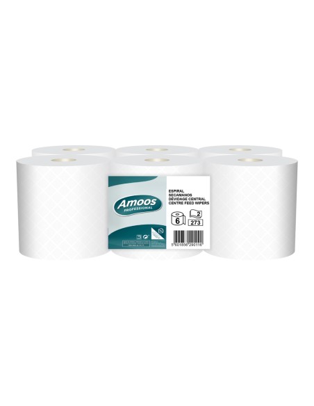 Papel secamanos amoos industrial 2 capas 32g m2 blanco 90 mt paquete de 6 rollos Papel secamanos amoos industrial 2 capas 32g m2 blanco 90 mt paquete de 6 rollos