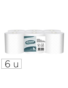 Papel secamanos amoos industrial 2 capas 32g m2 blanco 90 mt paquete de 6 rollos