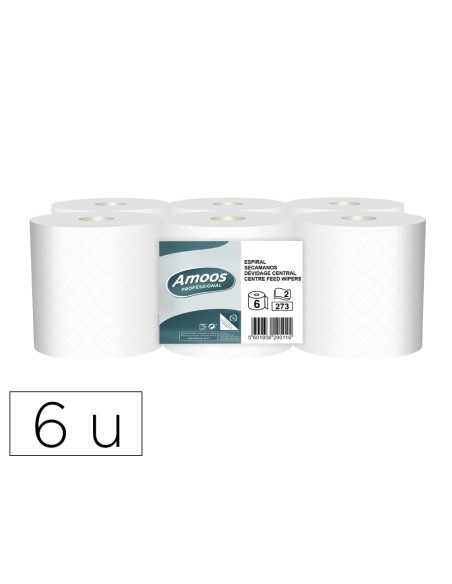 Papel secamanos amoos industrial 2 capas 32g m2 blanco 90 mt paquete de 6 rollos Papel secamanos amoos industrial 2 capas 32g m2 blanco 90 mt paquete de 6 rollos