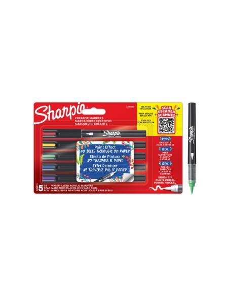 Rotulador sharpie acrylic punta pincel blister de 5 unidades colores surtidos
