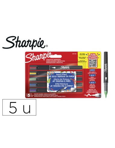 Rotulador sharpie acrylic punta pincel blister de 5 unidades colores surtidos