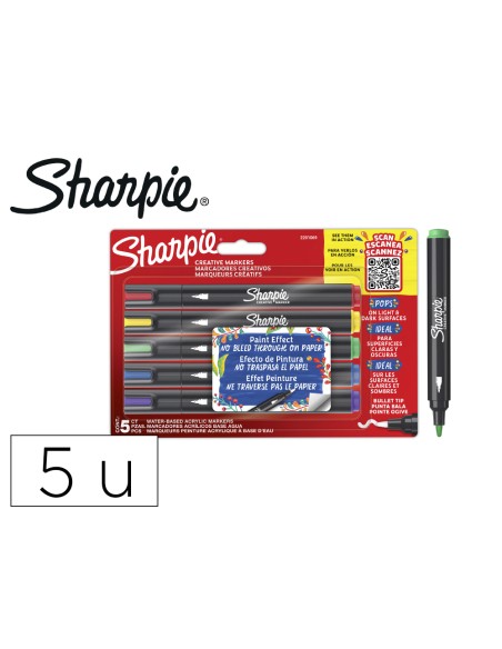 Rotulador sharpie acrylic punta redonda blister de 5 unidades colores surtidos