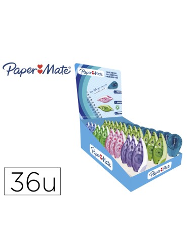 Corrector paper mate cinta dryline grip expositor de 36 unidades colores surtidos