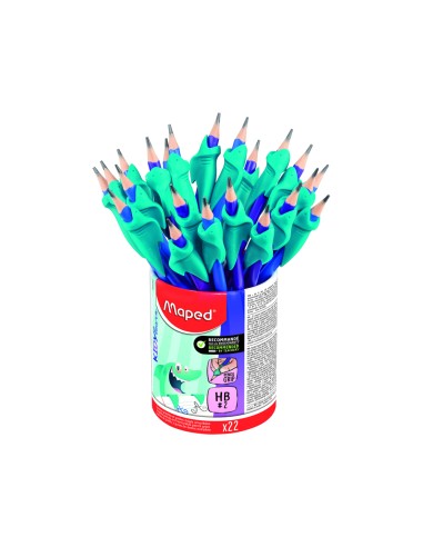 Lapices de grafito maped hb con goma borrar adaptador ergonomico cubilete de 22 unidades