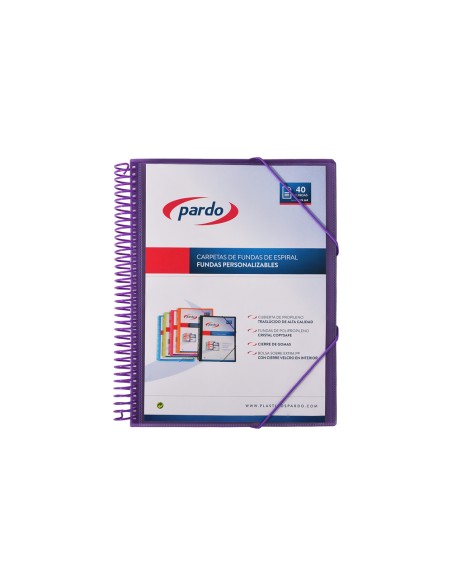 Carpeta pardo escaparate con espiral 40 fundas folio personalizable color lila