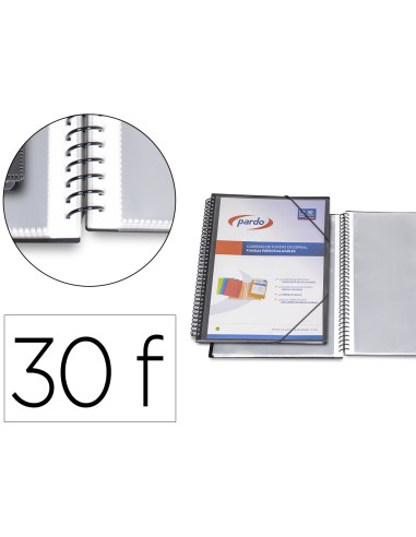 Carpeta pardo escaparate con espiral 30 fundas folio personalizable color negra