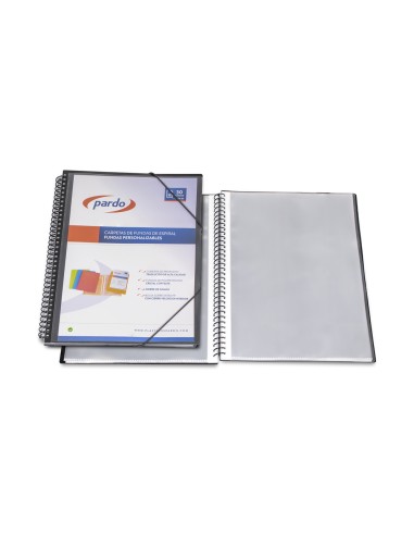 Carpeta pardo escaparate con espiral 20 fundas folio personalizable color negra