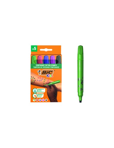 Rotulador bic kids tattoo sello caja de 5 unidades colores surtidos