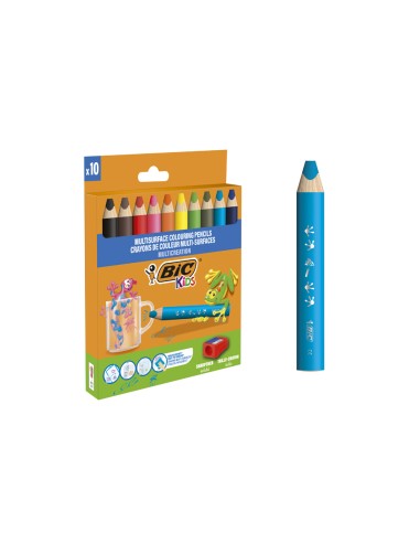 Lapices de colores bic multisuperficies triangulares mina borrable caja de 10 unidades colores surtidos 