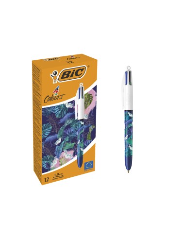 Boligrafo bic cuatro colores botanico punta de 1 mm caja de 12 unidades