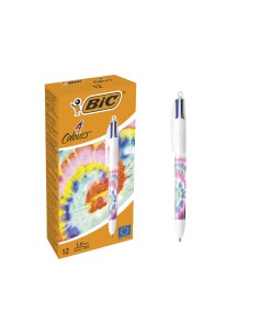 Boligrafo bic cuatro colores tiedye pastel punta de 1 mm caja de 12 unidades