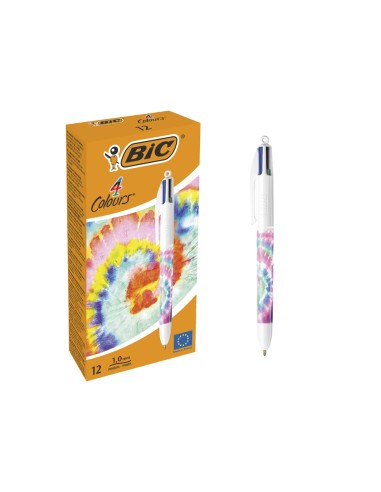 Boligrafo bic cuatro colores tiedye pastel punta de 1 mm caja de 12 unidades