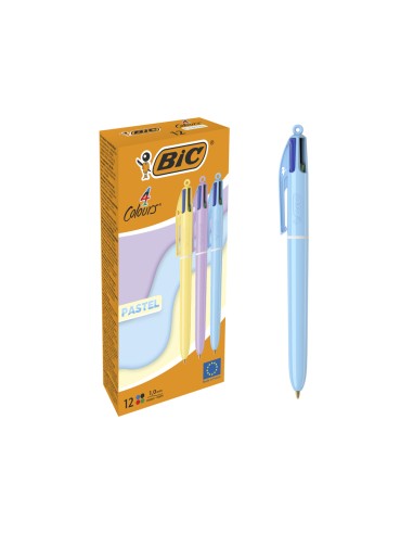 Boligrafo bic cuatro colores pastel punta de 1 mm caja de 12 unidades colores surtidos