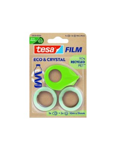 Cinta adhesiva tesa film ecocristal transparente 10 m x 19 mm blister de 2 unidades miniportarrollo