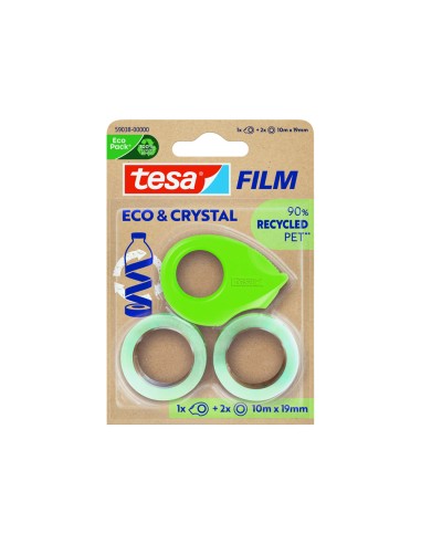 Cinta adhesiva tesa film ecocristal transparente 10 m x 19 mm blister de 2 unidades miniportarrollo