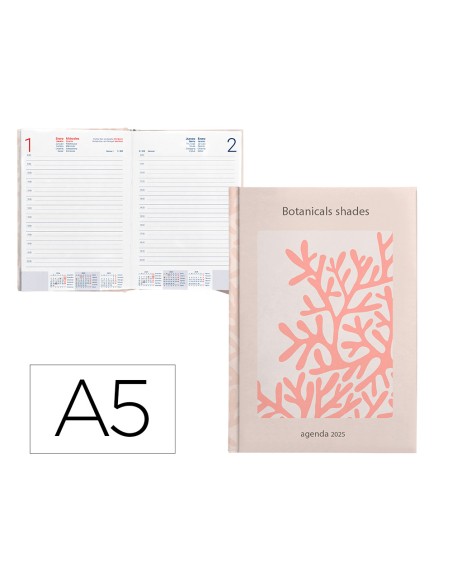 Agenda encuadernada liderpapel nomi a5 2025 dia pagina coral papel 70 gr