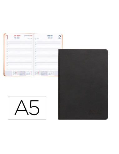 Agenda encuadernada liderpapel sifnos a5 2025 dia pagina color naranja papel 70 gr