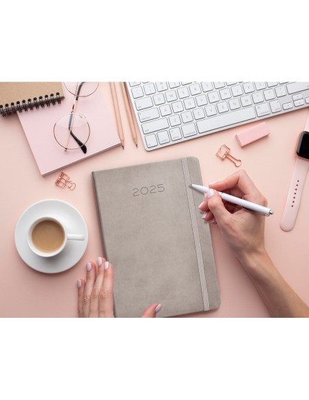 Agenda encuadernada liderpapel mykonos a5 2025 dia pagina color gris papel 70 gr