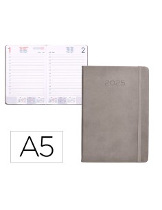Agenda encuadernada liderpapel mykonos a5 2025 dia pagina color gris papel 70 gr