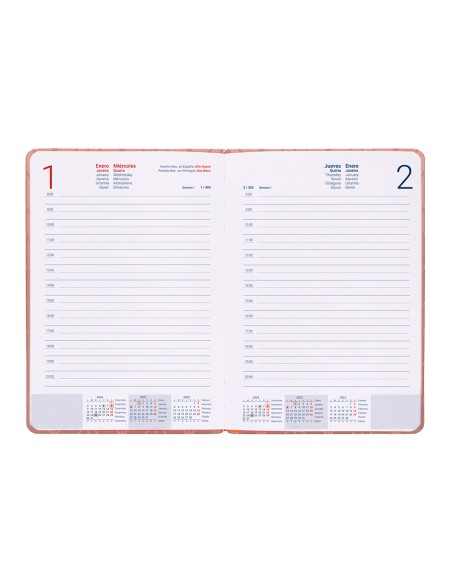 Agenda encuadernada liderpapel lipsi a5 2025 dia pagina color rosa melocoton papel 70 gr
