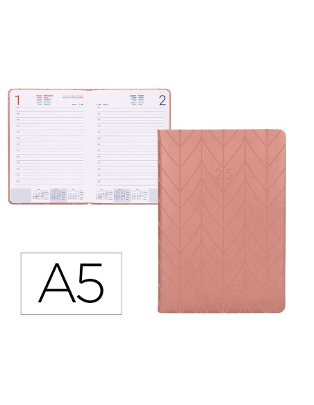 Agenda encuadernada liderpapel lipsi a5 2025 dia pagina color rosa melocoton papel 70 gr