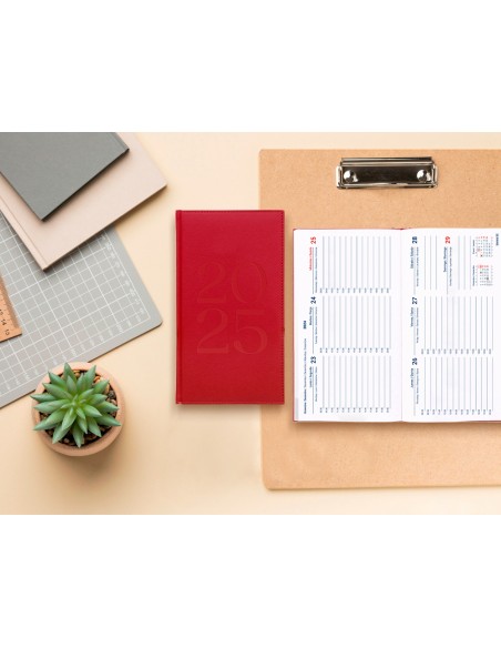 Agenda encuadernada liderpapel creta 80 x 150 2025 semana vista color rosa buganvilla papel 70 gr