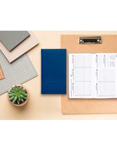 Agenda encuadernada liderpapel creta 80 x 150 2025 semana vista azul papel 70 gr